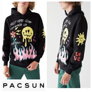 PACSUN self care club BLACK HOODIE sweatshirt pocket graphic print oversized S